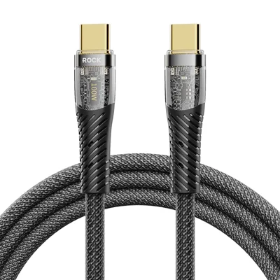 ROCK Z21 1.2m 100W USB-C to USB-C Cable 480Mbps Nylon Braided Transparent Data Cable - Black