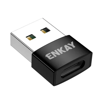 ENKAY ENK-AT137 USB 2.0 A Мужской к разъему Type-C Женский OTG Адаптер из алюминиевого сплава 480 Мбит/с Преобразователь для передачи данных для подключения телефонов, планшетов, флеш-накопителей — Черный