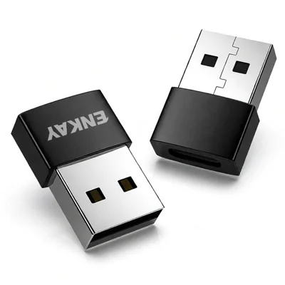 ENKAY ENK-AT137 2 шт. USB 2.0, тип A, штекер, в USB Type-C, гнездо, OTG-адаптеры, алюминиевый сплав, передача данных 480 Мбит/с, конвертер для подключения телефонов, планшетов, флеш-накопителей — черный