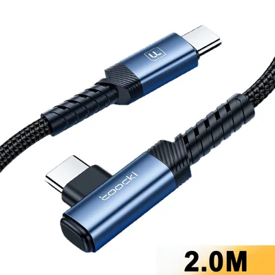 TOOCKI TQ-X65C3 2m 90 Degree Right Angle USB-C to USB-C Cable PD 60W Fast Charging 3A 480Mbps Data Transfer Cable for Gaming - Blue