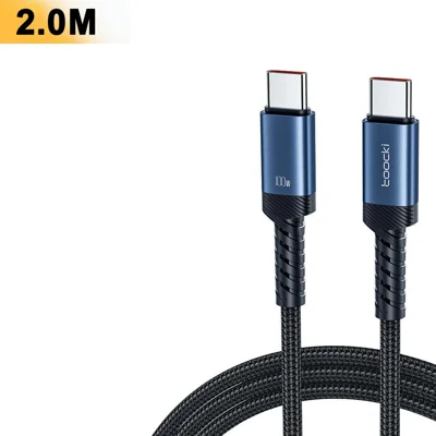 TOOCKI TQ-X65AC2 2m 100W USB-C Cable PD Fast Charging Data Transfer Aluminum Alloy Braided Cable for Laptop Tablet Charging - Blue