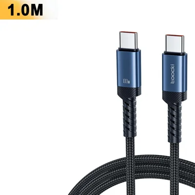 TOOCKI TQ-X65AC2 1m 100W USB-C Cable PD Fast Charging Data Transfer Aluminum Alloy Braided Cable for Laptop Tablet Charging - Blue