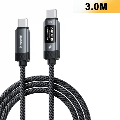 TOOCKI TX111C4 3m USB-C to USB-C Cable 240W OLED Display Data Cable 480Mbps Aluminum Alloy Braided Cable for Laptop Tablet Phone - Black