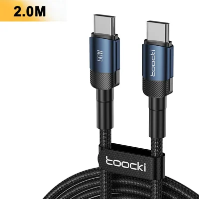 TOOCKI TQ-X12 2m USB-C to USB-C Cable 60W PD Fast Charging 480Mbps Data Transfer Aluminum Alloy + PP Braided for Laptop Tablet - Blue