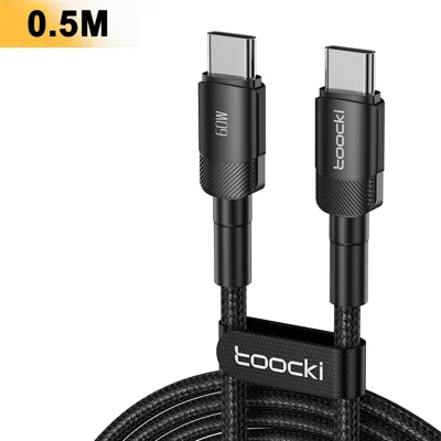 TOOCKI TQ-X12 50cm USB-C to USB-C Cable 60W PD Fast Charging 480Mbps Data Transfer Aluminum Alloy + PP Braided for Laptop Tablet - Black