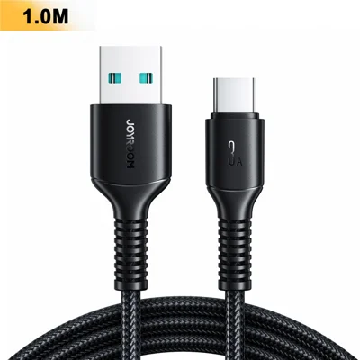 JOYROOM S-A9U 1m USB-A to Type-C Cable 3A 480Mbps Nylon Braided Fast Charging Data Transfer Cord - Black