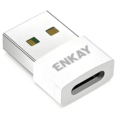 ENKAY ENK-AT139 USB 2.0 A Male to USB-C Female OTG Adapter 480Mbps Data Transfer Converter - White