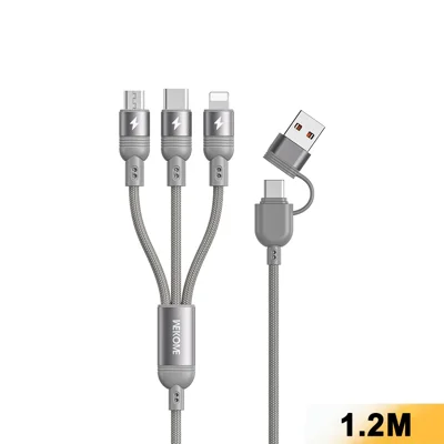 WEKOME WDC-C28 1.2m 3 in 1 Data Cable, IP + Type-C + Micro USB 66W Charging Cord - Grey