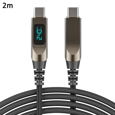 2m USB-C to USB-C Cable 240W PD3.1 Digital Display Zinc Alloy Nylon Braided 5A Fast Charging Data Cable