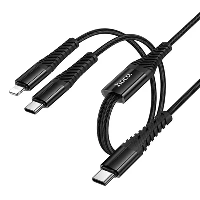HOCO X123 1 m câble de chargage USB-C vers IP + USB-C 2 en 1, sans transfert de données - Noir