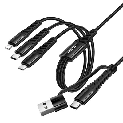 Câble de charge HOCO X123 1 m USB + Type-C vers IP + Type-C + Micro USB, sans transfert de données - Noir