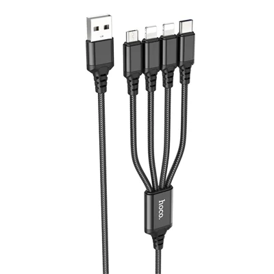 HOCO X76 1 m 4 i 1 opladningskabel med IP + IP + Type-C + Micro-forbindere, uden dataoverførsel - Sort