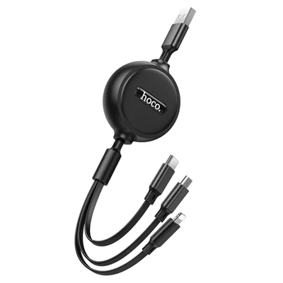 HOCO X75 1 m 3 en 1 câble de chargement rétractable à double traction, câble USB vers iP + Micro USB + Type-C, sans transfert de données - Noir