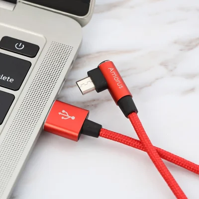AMORUS Micro USB Right Angle Head Data Cable 2A Fast Charging Nylon Braided Wire - Red