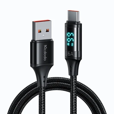 MCDODO MDD CA-1080 для iPhone 15 серии, цифровой дисплей, 1,2 м, 6 А, кабель для зарядки и передачи данных USB-C — черный