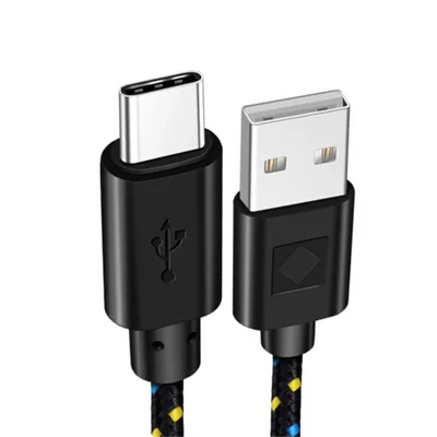 2m Colorful Nylon Braided 480Mbps Data Transmission Type-C Interface Mobile Phone Charging Cable Cord - Black