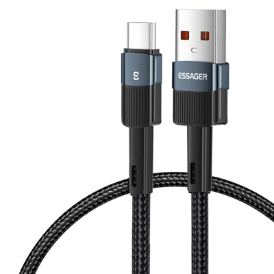 Кабель для зарядки и передачи данных ESSAGER 1 м 6 А, быстрая зарядка USB на Type C 480 Мбит/с - синий