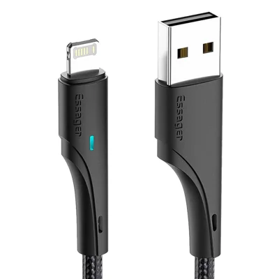 ESSAGER 0,25m USB para iP 2.4A Cabo de Carregamento Rápido Telefone 480Mbps Transfer Wire para Dispositivos Lightning - Preto
