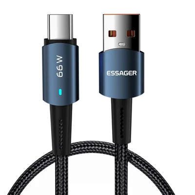 ESSAGER Cabo de Carregamento Rápido 1m 6A Design Entrançado USB para Tipo C Telefone Celular Cabo Transmissão de Dados 480Mbps - Azul