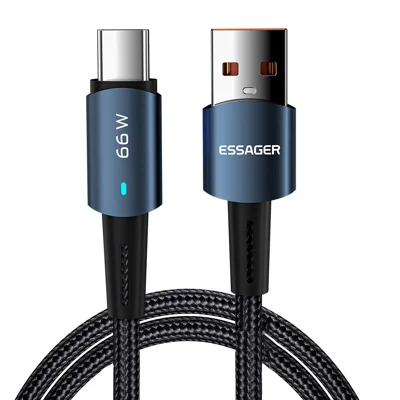 Essager 2m USB C Зарядное Устройство Premium Премиальное Плетеные USB A to Type C 6a Зарядка - Синий