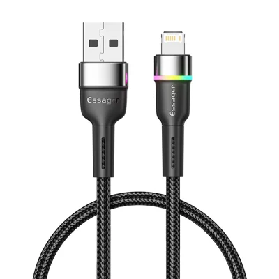 ESSAGER 1 m 3A snelladerkabel USB-A naar 6-pins gevlochten kabel met datatransmissie en kleurindicatielampje