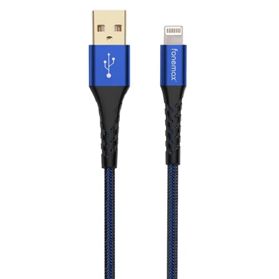 FONEMAX C89 MFi Certificated 0.2m USB to Lightning 3A Fast Charging Cable Nylon Braided Data Cord - Blue