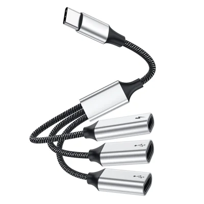 Type-C Male to 3 Type-C Female Cable Adapter Splitter Converter 60W Fast Charging OTG Hub for Phone Laptop