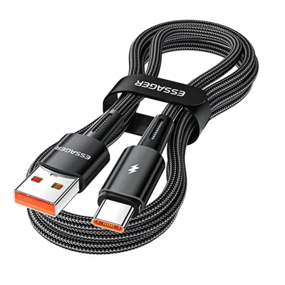 ESSAGER 2 m Superdługi kabel USB do typu C 120 W Kabel szybkiego ładowania 480 Mbps Przesył danych - Czarny