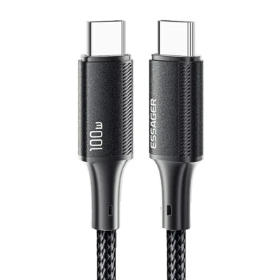 ESSAGER 1м PD 100Вт Type-C - Type-C Кабель для быстрой зарядки телефона, плетеный нейлоновый кабель для передачи данных - черный