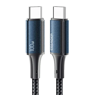 ESSAGER 1m PD 100W Typ-C zu Typ-C Smartphone Schnellladekabel Nylon geflochten Datenkabel - Blau