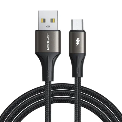 Cavo di ricarica rapida e dati JOYROOM SA25-AM3 1,2 m Serie Light-Speed 3A da USB-A a Micro, cavo intrecciato in nylon - Nero