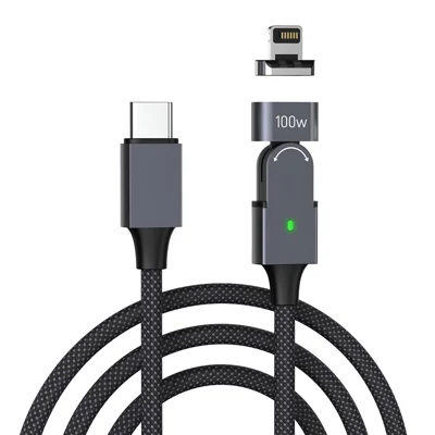 2m PD 100W Typ-C Ladekabel mit iP-Anschluss 180 Grad drehbares magnetisches Ladekabel