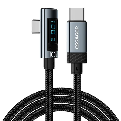 ESSAGER EX-47 2 m 100 W Type-C opladningskabel med digital visning USB-C til USB-C vinkeldatakabel