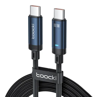 TOOCKI TQ-X48C2 2m Type-C to Type-C Data Cord PD 100W Braided Phone Tablet Fast Charging Cable - Blue