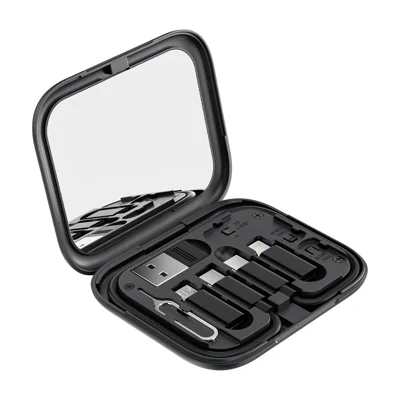TOOCKI TQ-X11 كابل نوع C إلى نوع C مع محولات USB+iP+Micro USB وعلبة تخزين تحتوي على مرآة