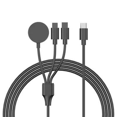 122cm Type-C to Dual 8-pin / Watch Wireless Charging Dock for Apple Watch Phone Charge Cable - Black