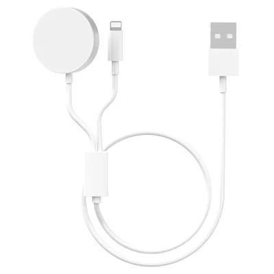 For Apple Watch ABS+Aluminum Alloy Round Wireless Charging Dock + 8-pin 1m 2-in-1 Charging Cable