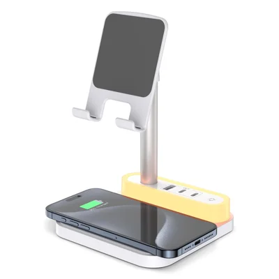 HT-531 15W Wireless Charger with Night Light Phone Bracket USB + Type-C Power Socket - White