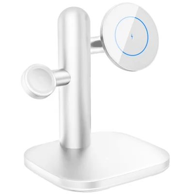W98 15W Wireless Charger Stand with Light for Apple Watch AirPods iPhone - White