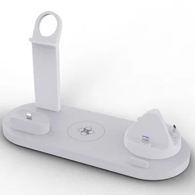 B-07 6-in-1 Desktop Phone Watch Earphone Charging Stand Wireless Charging Dock - White