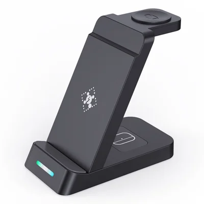 Stacja ładowania bezprzewodowego B-20A pionowa do Apple Watch, iPhone, AirPods 3 w 1 stojak do ładowania - Czarny