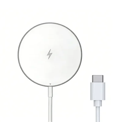 C12 Type-C Cable Round Magnetic Wireless Charger Phone Charging Pad - White