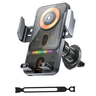 Smart Sensor Car Phone Holder 15W Wireless Charger Automatic Clamping Rotatable Mount with Cable Tie - Grey