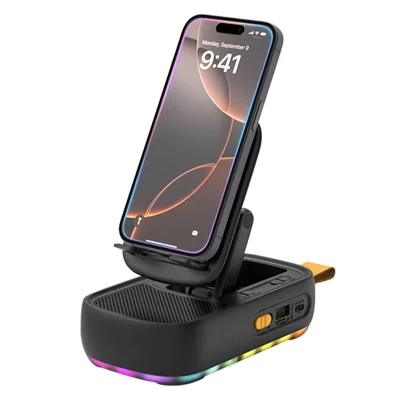 F15 Multifunctional Foldable Rotating Desktop Phone Stand Bluetooth-Compatible Speaker Power Bank - Black