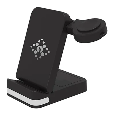 B-27 3 in 1 Foldable 15W Wireless Charger with Night Light for Apple Watch iPhone AirPods Charging Stand - Black