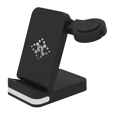 B-27 3 in 1 Foldable 15W Wireless Charger with Night Light for Phone / Earphones / Samsung Galaxy Watch - Black