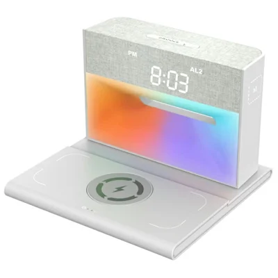 Multifunction Wireless Charger Station Bluetooth-Compatible Speaker with RGB Light Alarm Clock - White