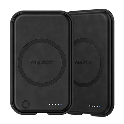 MAXCO MP26 5000mAh Magnetic Power Bank PD 20W Type C Fast Charging PU Leather Portable Charger for Phone / Earphones - Black
