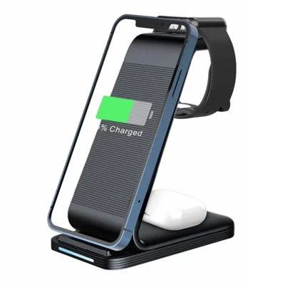 D02 3-in-1 Wireless Charging Station 15W Fast Charge Stand for Smartphone Apple Watch AirPods