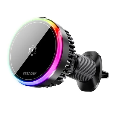 ESSAGER 15W Auto-Lüftungsmagnetischer kabelloser Ladegerät 360° Rotation Magnetisches Ladegerät Powerbank TEC-Kühlung
